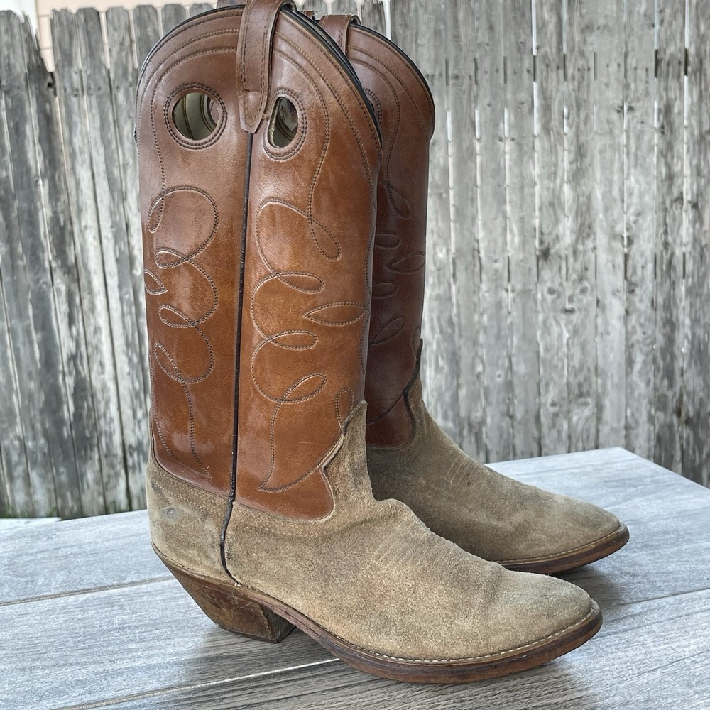 Vintage Acme Buckaroo Cowboy Boots Men 7 D Brown Suede Leather Western Rodeo